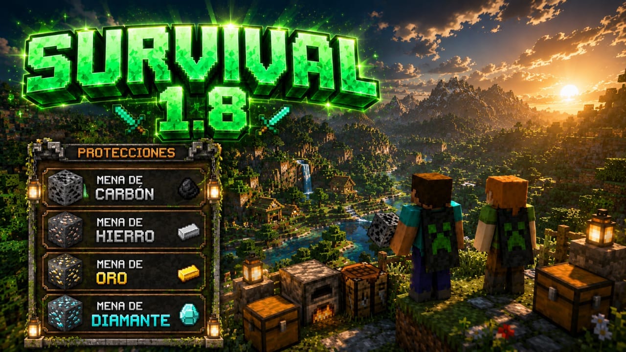 ⛏️ Survival 1.8 | 🔔 Info  Sobre Comandos   Para las Protecciones de zonas y cofres.