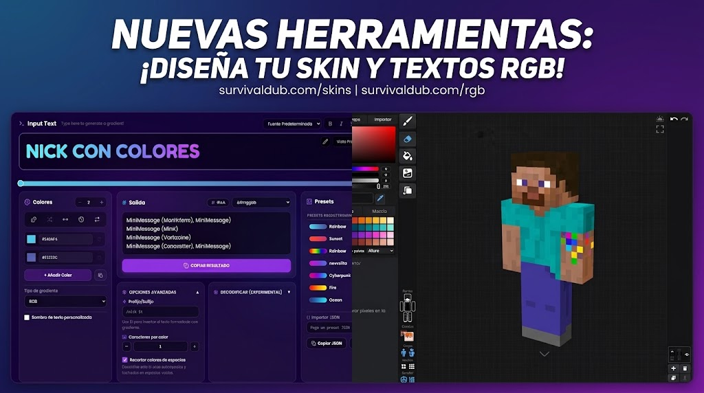 🎨 Dos herramientas nuevas en la web: Editor de Skins 3D y Generador de Texto RGB